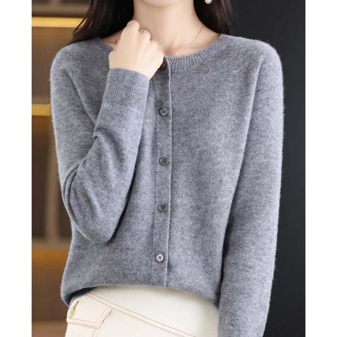 Cardigan en maille à col rond pour femmes en pure laine mérinos