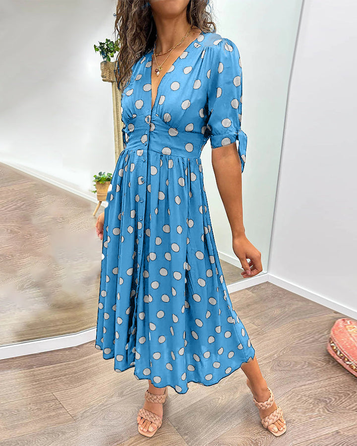 Tupfenkleid mit tiefem V Ausschnitt | Dana