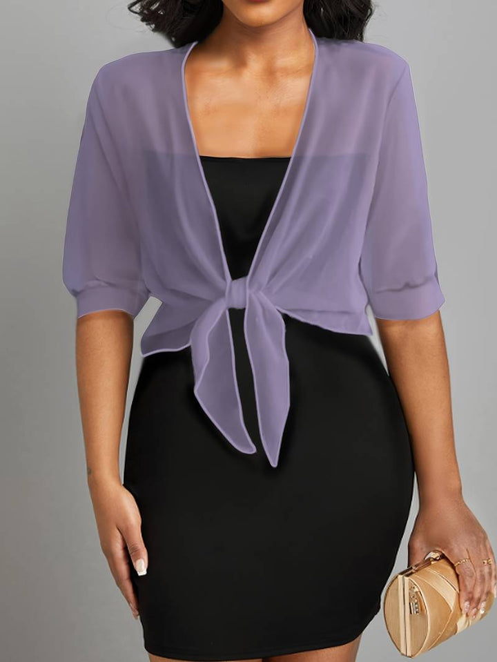 Bolero in chiffon da donna con nodo a fiocco – giacca corta trasparente per abiti da sera e outfit estivi