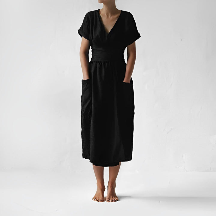 Robe midi élégante ILSE avec ceinture et poches latérales