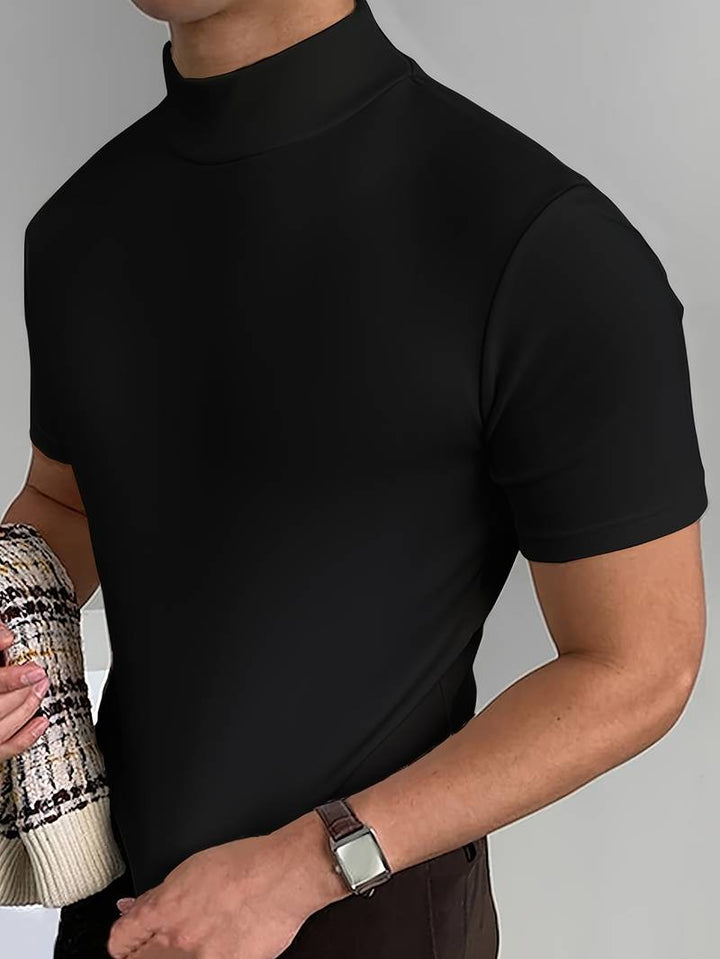 T-shirt à col roulé pour homme à manches courtes – Haut ajusté pour affaires, loisirs et looks superposés