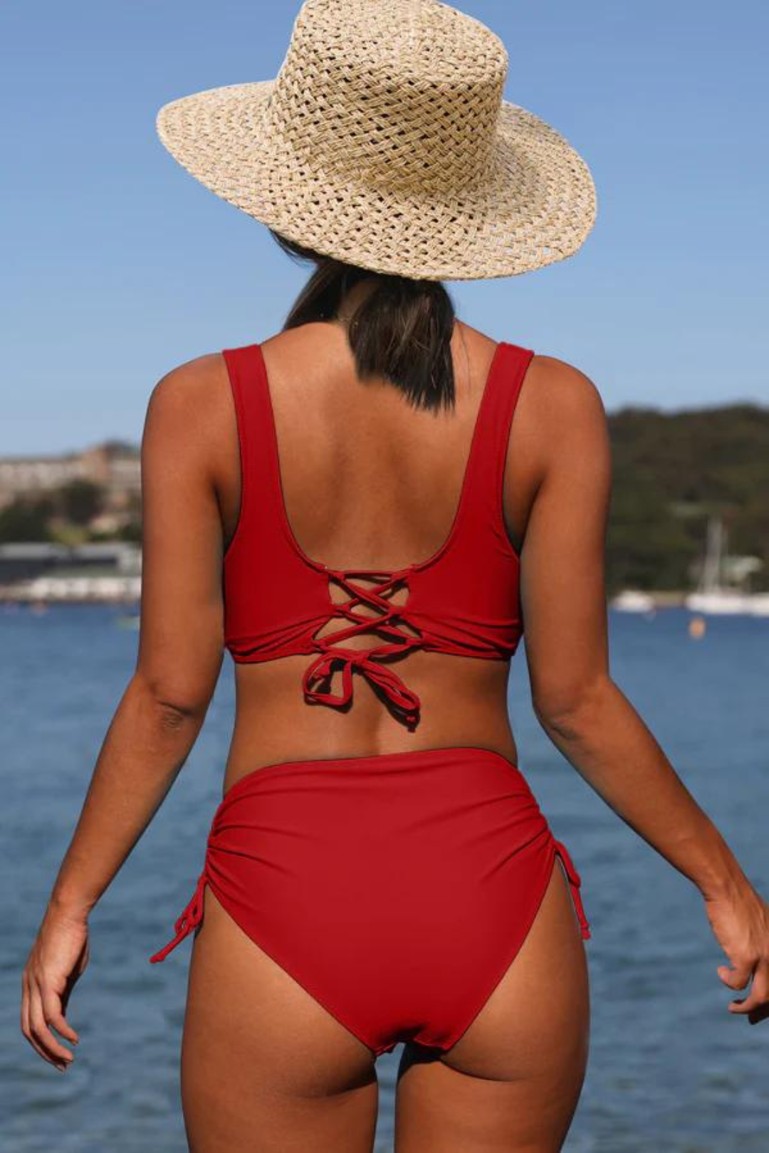 Damen Bikini-Set mit Wickel-Top & High-Waist Hose – Verstellbare Raffung & figurformender Schnitt für Strand & Pool