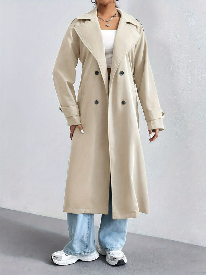 Trench elegante in colore semplice con maniche lunghe con cintura per donna | Perfetto per occasioni formali