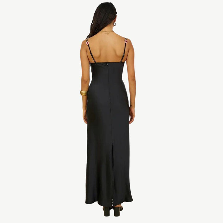 Elegantes Satin-Maxikleid mit filigraner Blumenverzierung
