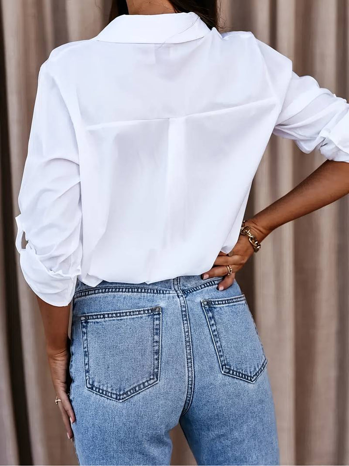 Camicetta da donna con colletto a risvolto – Camicia bianca classica con maniche 3/4 per business e casual