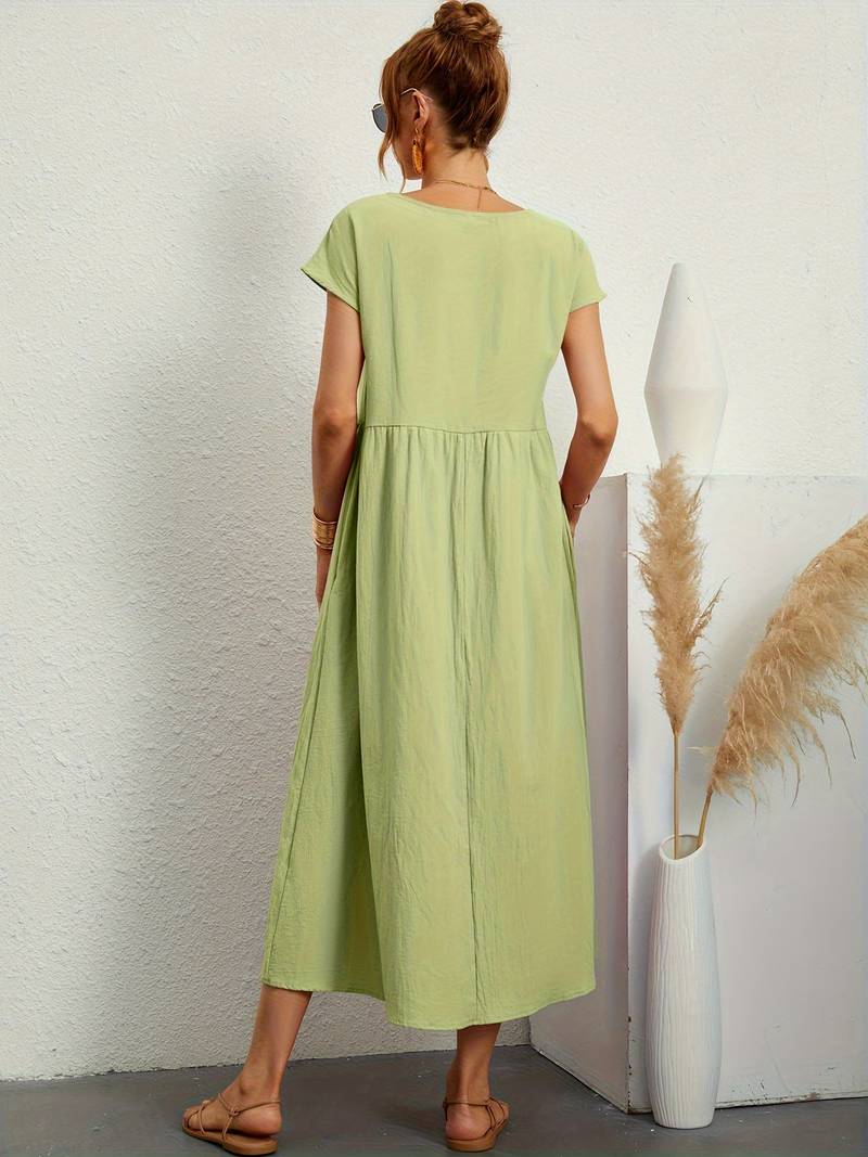 Luftiges Damen Sommerkleid – Casual Maxikleid mit Taschen & Rundhalsausschnitt