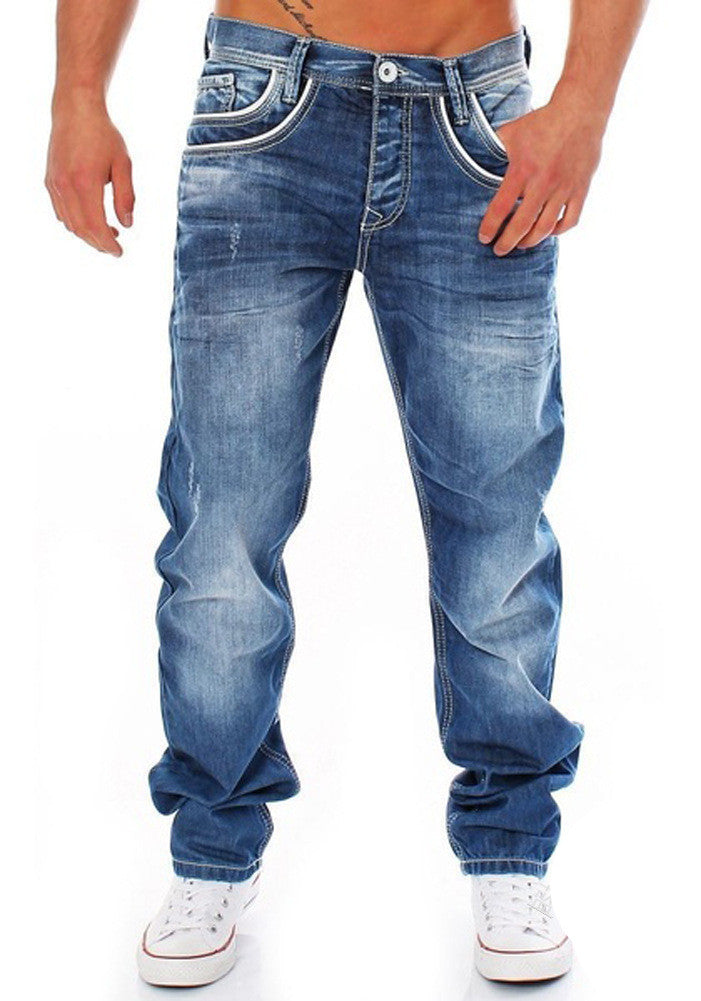 Herren Jeans mit heller Waschung & Kontrastnähten – Straight Fit Denim Hose für Streetstyle, Freizeit & Alltag