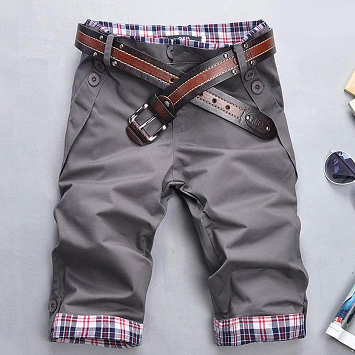 Bermuda pour hommes avec ceinture – Short chino avec doublure à carreaux et jambes retroussables pour l'été et les loisirs