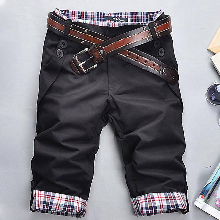 Bermuda pour hommes avec ceinture – Short chino avec doublure à carreaux et jambes retroussables pour l'été et les loisirs