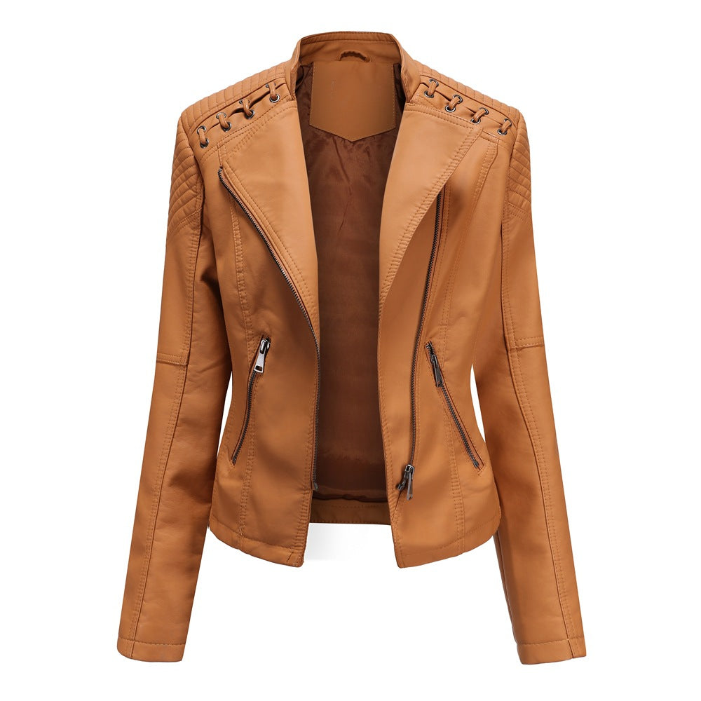 Casual Enganliegende Lederjacke Mit Schulternaht für Damen | Perfekt für Lässige Tage