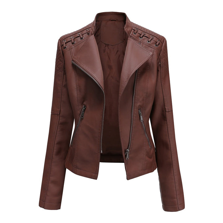 Casual Enganliegende Lederjacke Mit Schulternaht für Damen | Perfekt für Lässige Tage