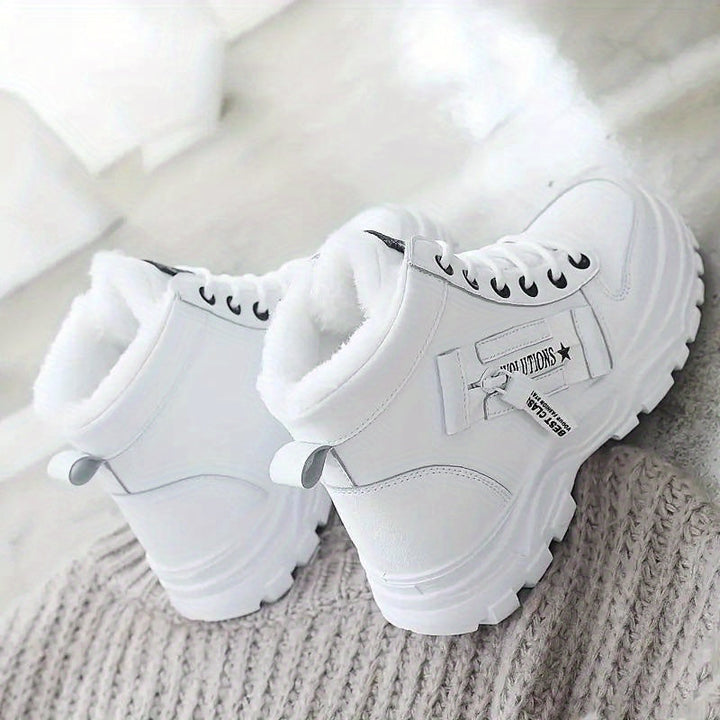 Elegante Winter Stiefeletten in Weiß mit Kunstfell aus veganem Leder für Damen | Ideal für Winter und Alltag