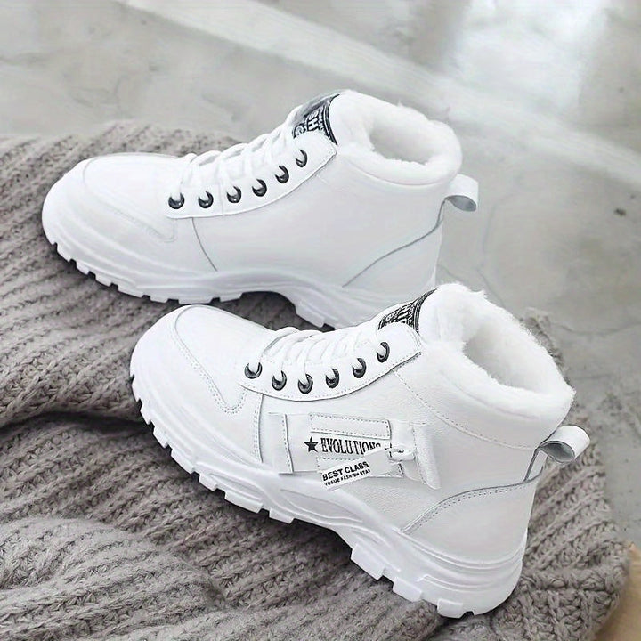 Elegante Winter Stiefeletten in Weiß mit Kunstfell aus veganem Leder für Damen | Ideal für Winter und Alltag