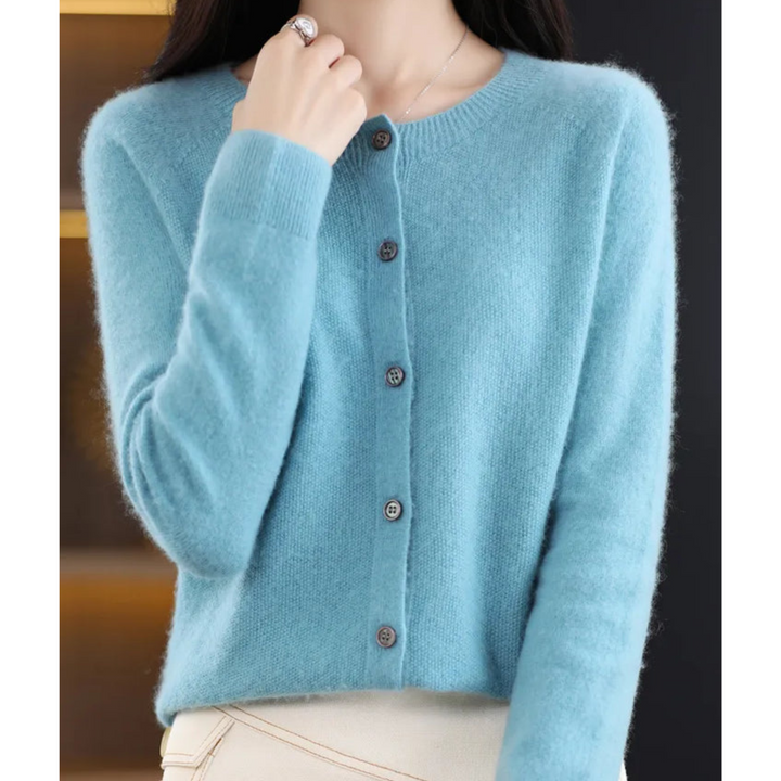 Cardigan en maille à col rond pour femmes en pure laine mérinos