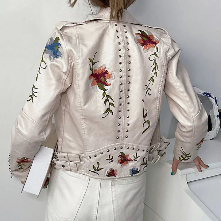 Canovi - Veste en cuir pour femmes avec accent clouté et motif floral