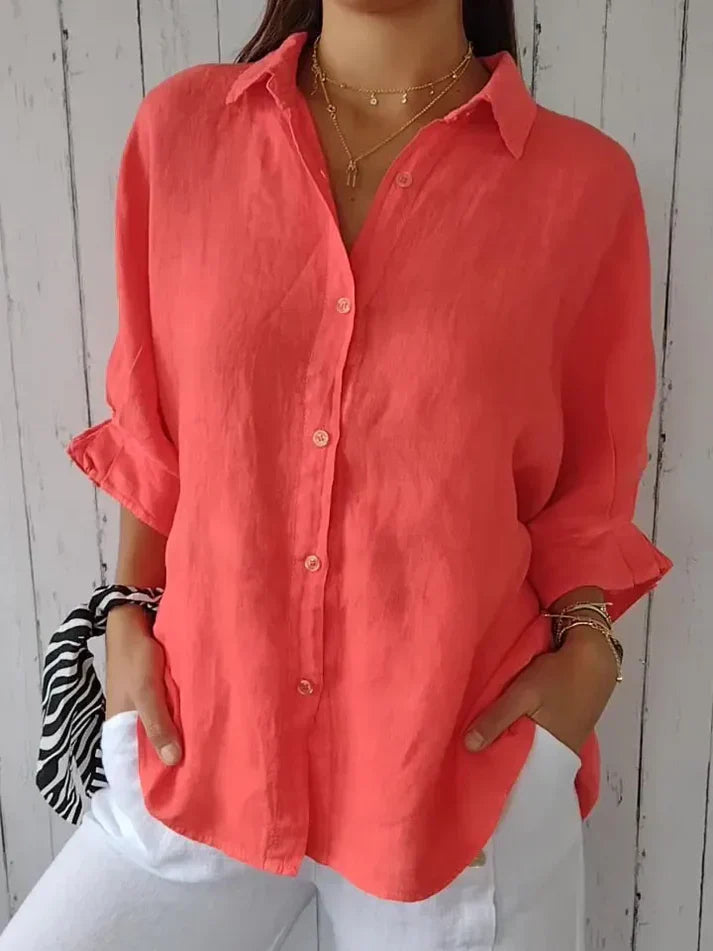 Camicia da donna in lino oversize – Camicia a maniche lunghe ariosa con abbottonatura per estate e spiaggia