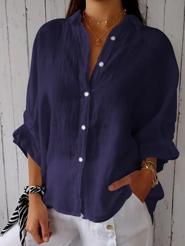 Camicia da donna in lino oversize – Camicia a maniche lunghe ariosa con abbottonatura per estate e spiaggia