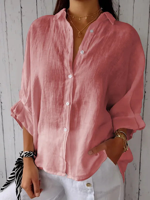 Camicia da donna in lino oversize – Camicia a maniche lunghe ariosa con abbottonatura per estate e spiaggia