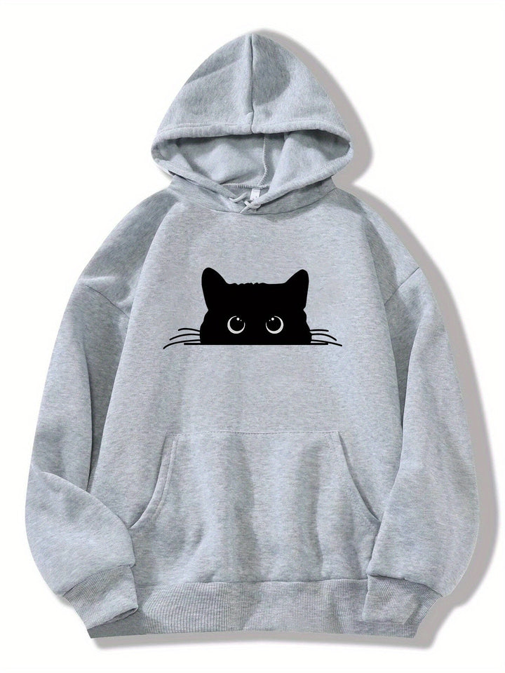 Eleganter Sweat-Pullover-Hoodie mit Katzenprint und Kapuze für Women | Ideal für den Alltag