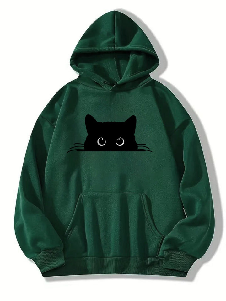 Eleganter Sweat-Pullover-Hoodie mit Katzenprint und Kapuze für Women | Ideal für den Alltag