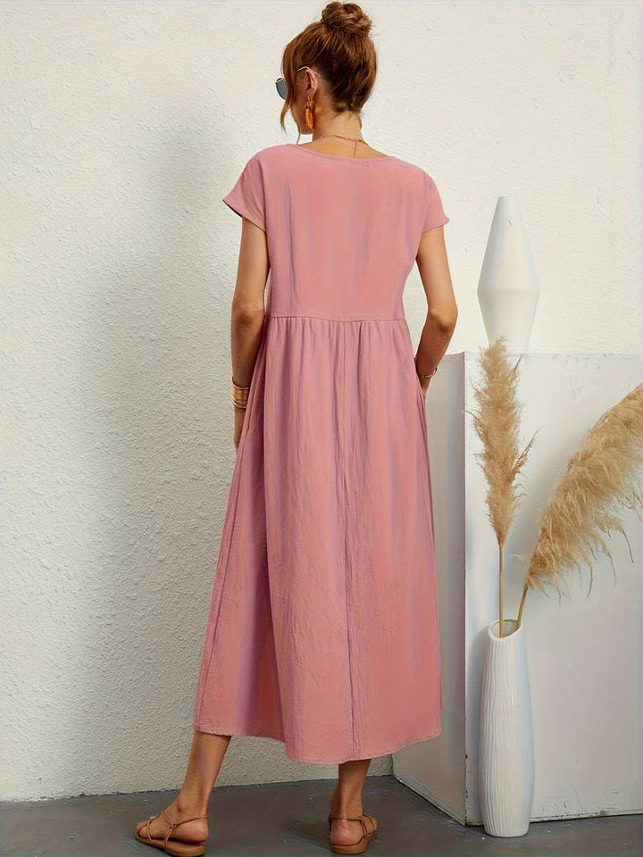 Luftiges Damen Sommerkleid – Casual Maxikleid mit Taschen & Rundhalsausschnitt