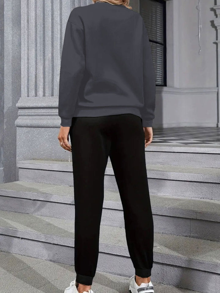 Sweat-shirt en coton confortable avec motif de chat & pantalon de jogging pour femmes | Idéal pour automne/hiver