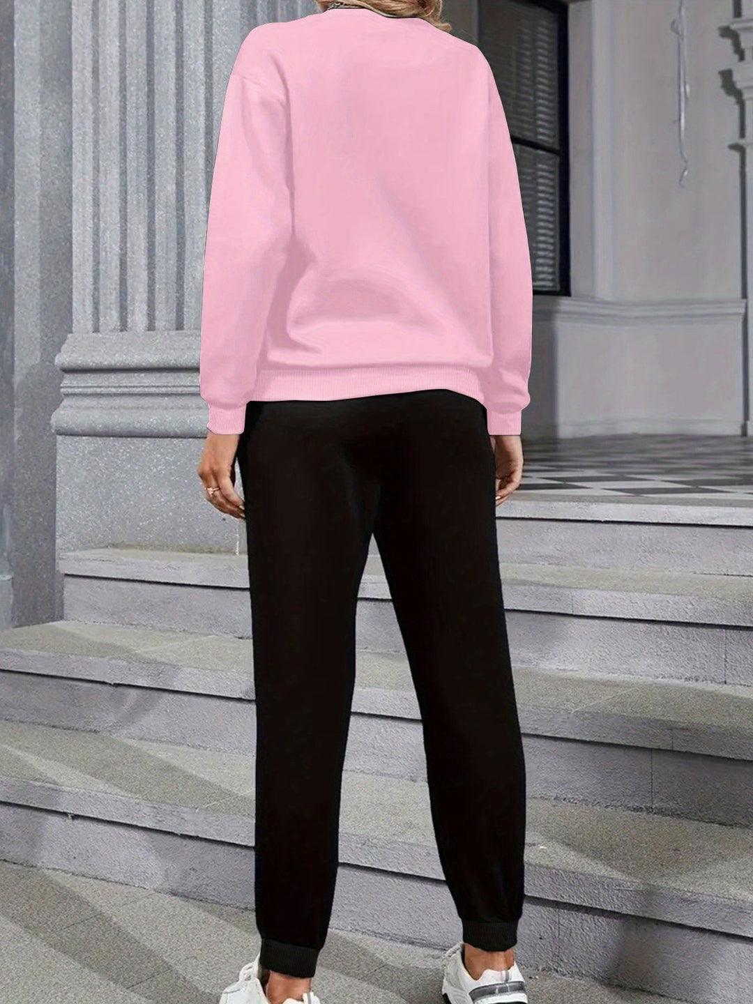 Sweat-shirt en coton confortable avec motif de chat & pantalon de jogging pour femmes | Idéal pour automne/hiver