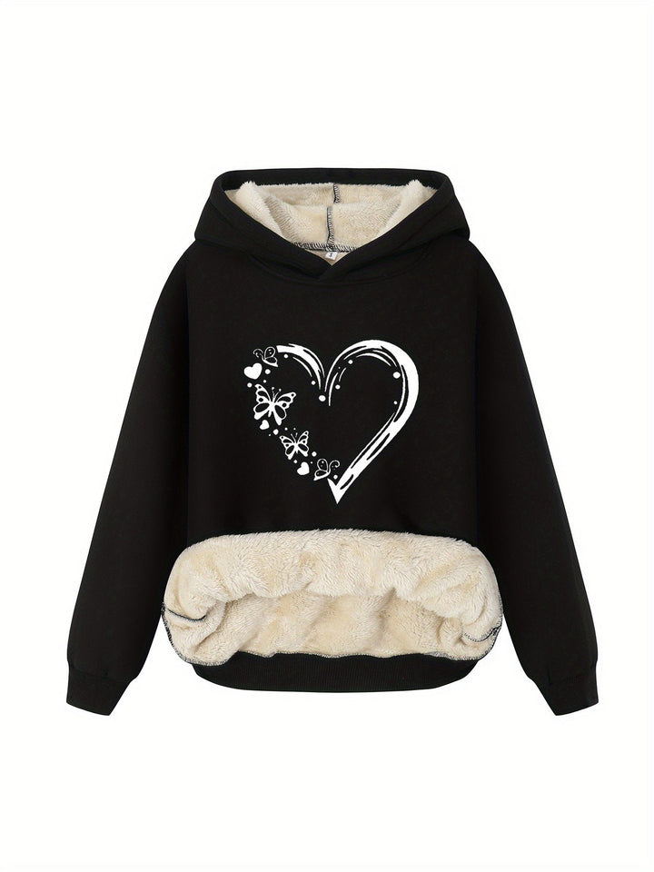 Kuscheliger Hoodie mit Herz-Print – Gefütterter Damen-Sweater für Herbst & Winter