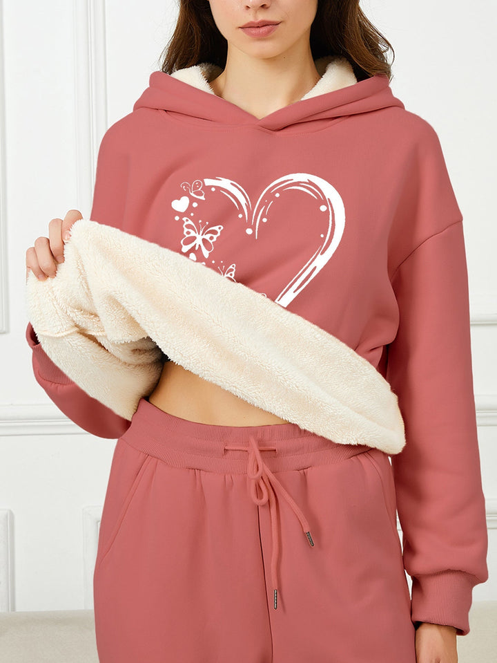 Kuscheliger Hoodie mit Herz-Print – Gefütterter Damen-Sweater für Herbst & Winter