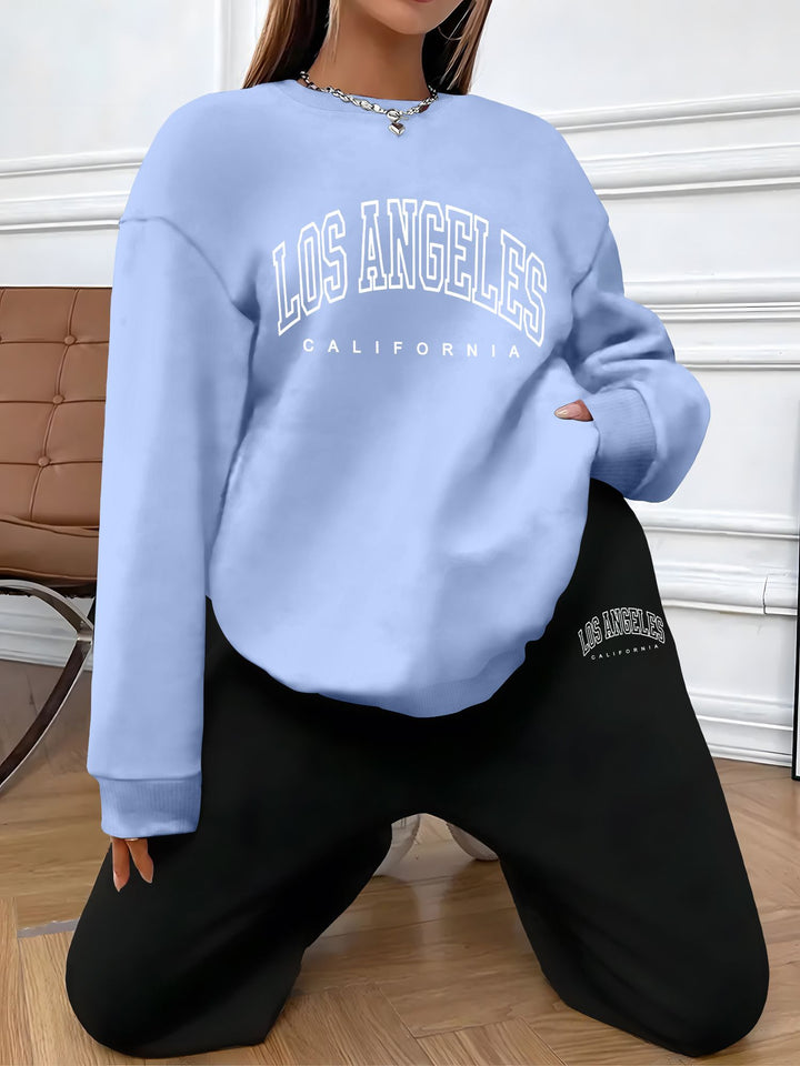 Vintage "Long Angeles" Print Sweater & Jogginghosen Outfit Für Damen | Ideal für Herbst/Winter