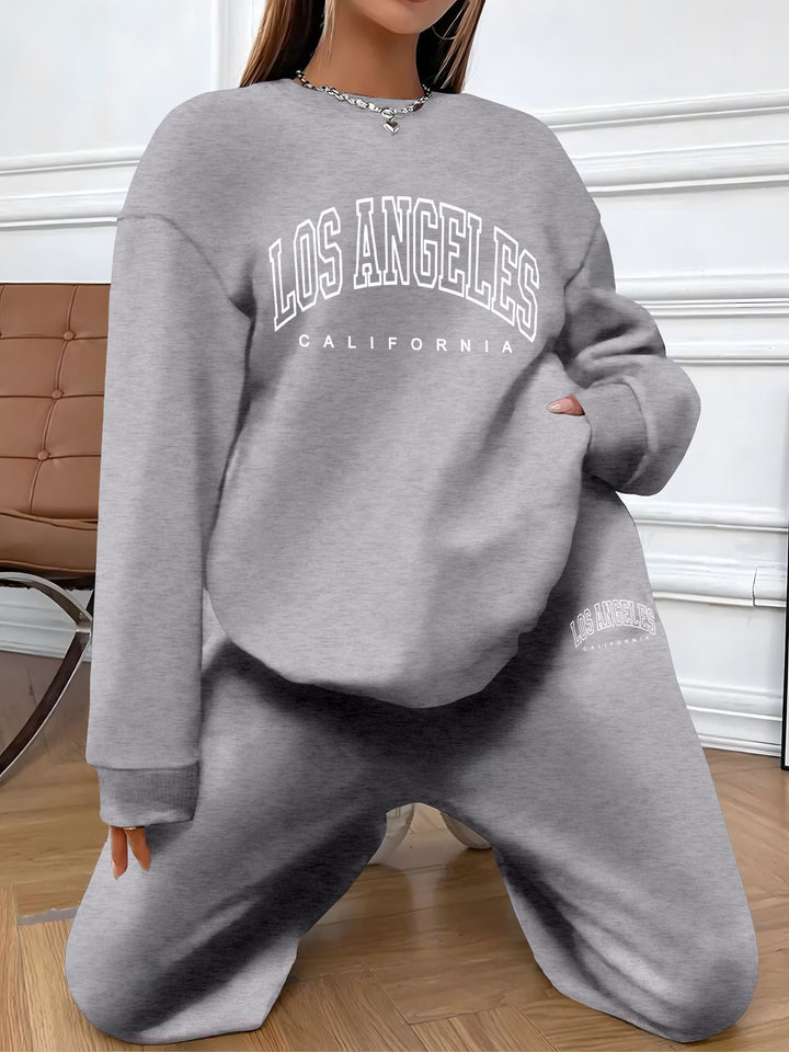 Vintage "Long Angeles" Print Sweater & Jogginghosen Outfit Für Damen | Ideal für Herbst/Winter