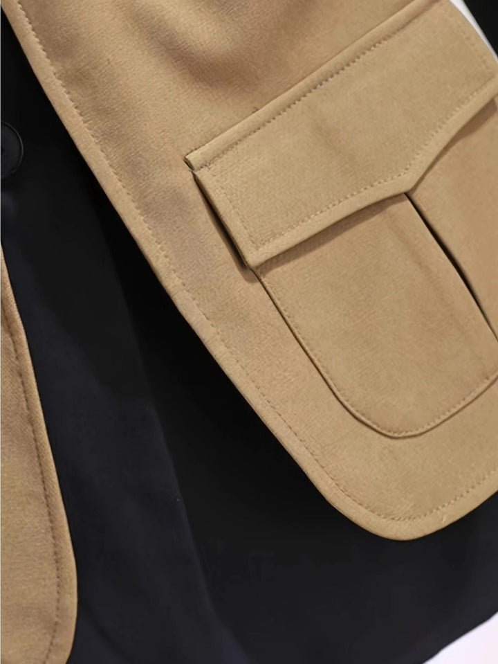 Eleganter, französisch inspirierter Trenchcoat mit Farbblock, britischem Stil und Polyesterstoff für Damen | Perfekt für legere Tage