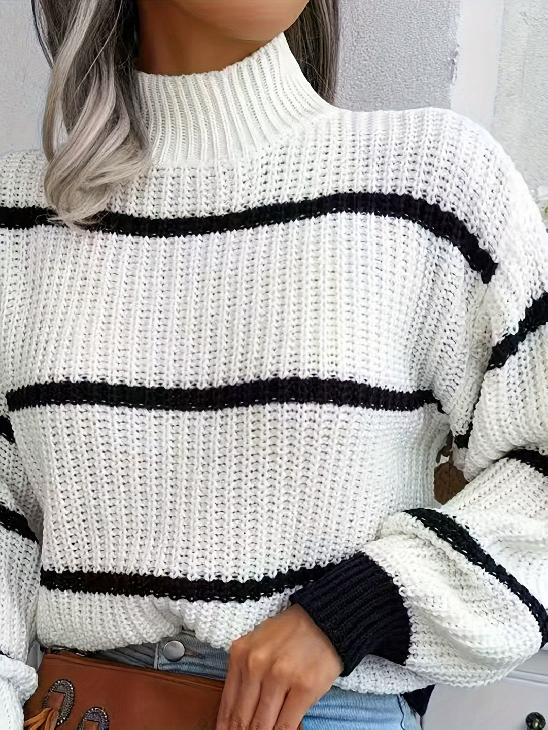 Vintage Gestreifter Woll-Rollkragen-Strickpullover Pullover Damen | Perfekt für den Alltag