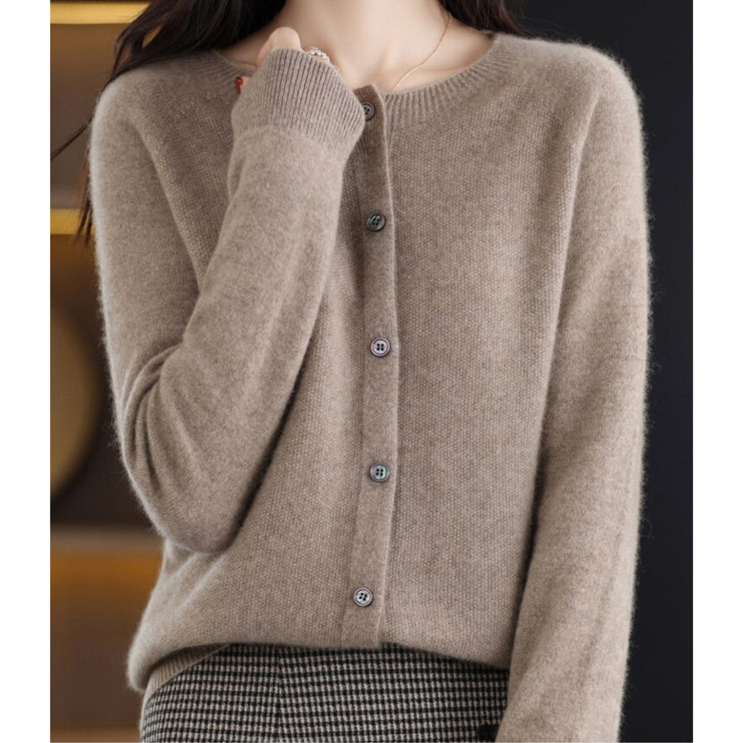 Cardigan en maille à col rond pour femmes en pure laine mérinos