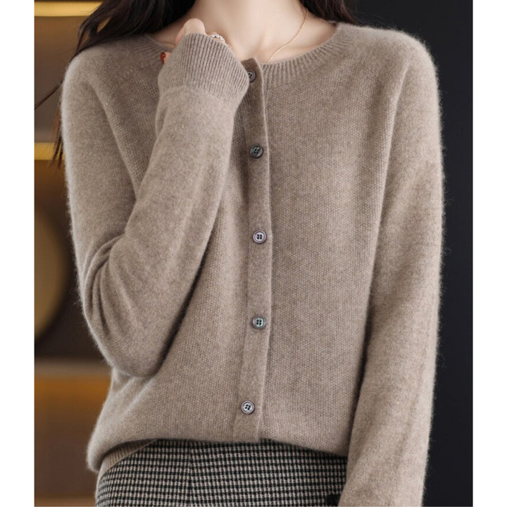 Cardigan en maille à col rond pour femmes en pure laine mérinos