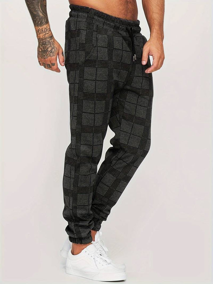 Pantalon de jogging homme à motif à carreaux – Pantalon d'entraînement slim fit avec poignets