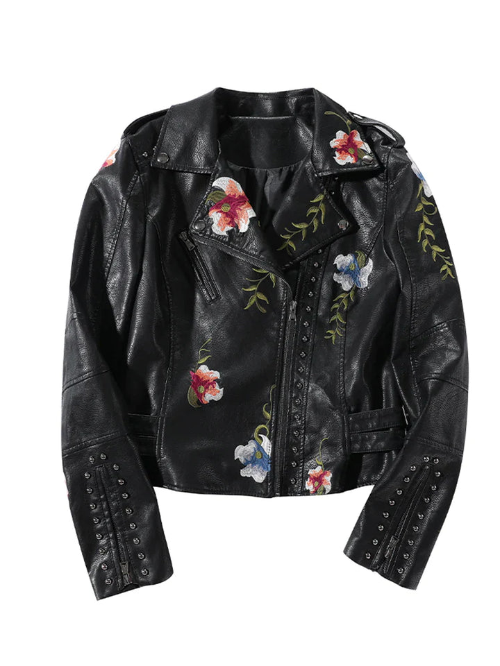 Canovi - Veste en cuir pour femmes avec accent clouté et motif floral