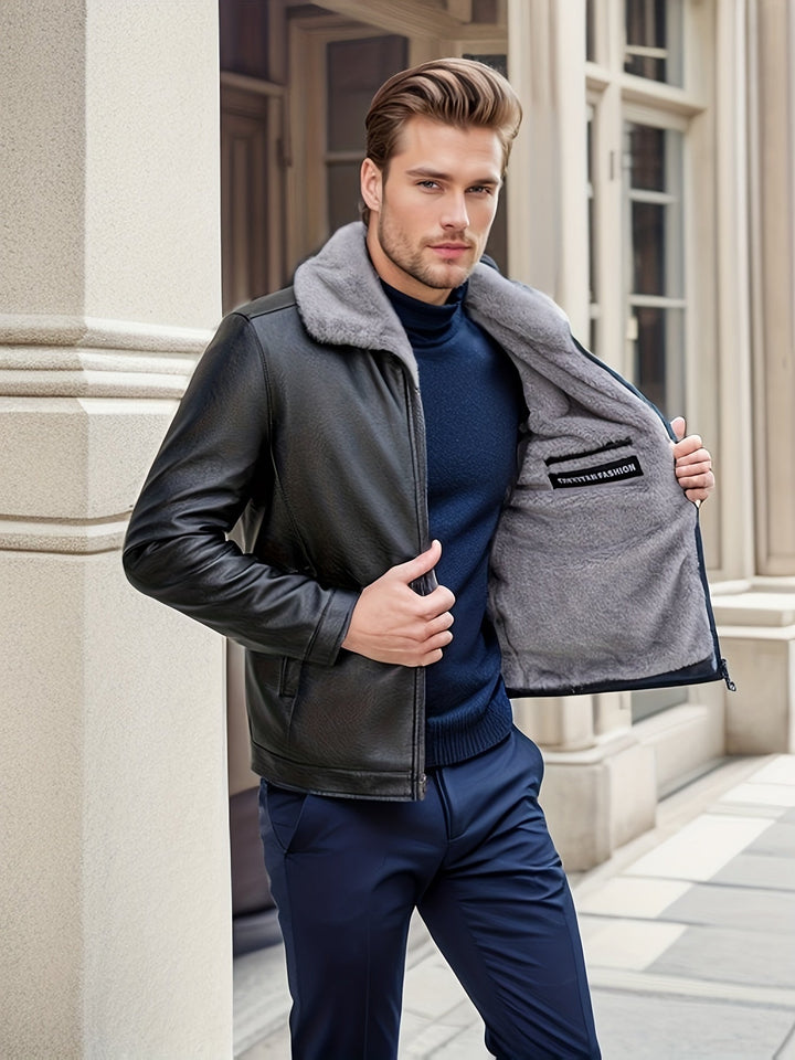 Veste d'hiver décontractée en similicuir avec fermeture éclair et revers | Parfaite pour l'hiver