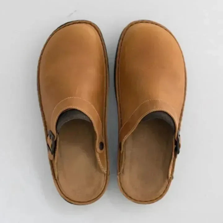 Bequeme Herren Clogs mit verstellbarem Riemen – Rutschfeste Pantoletten aus Leder für Alltag & Freizeit
