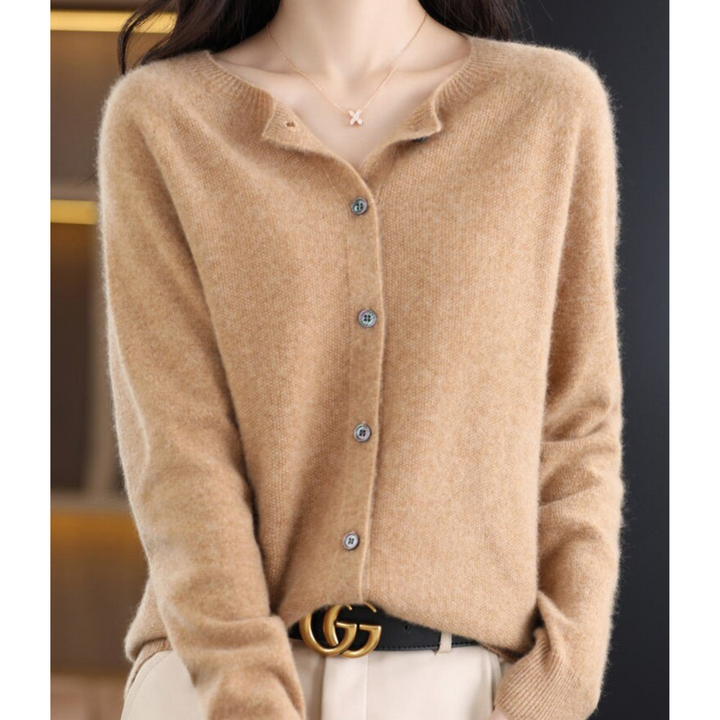 Cardigan en maille à col rond pour femmes en pure laine mérinos