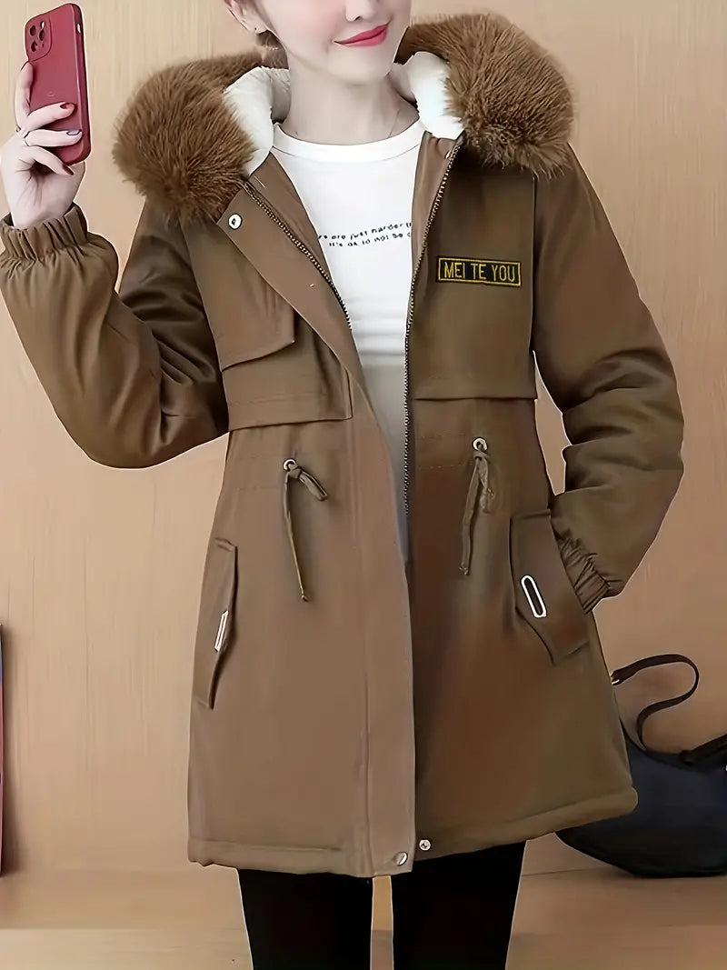 Manteau confortable et moelleux avec capuche et fermeture éclair décontractée