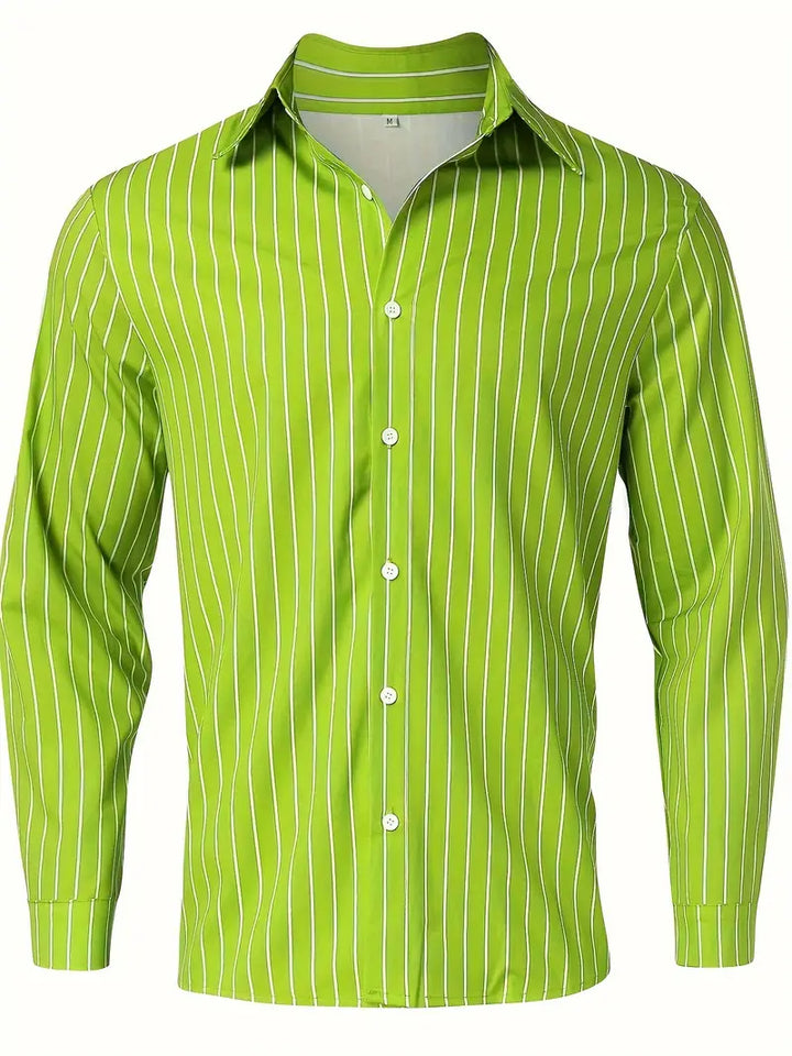 Chemise homme à manches longues avec motif à rayures – Chemise slim fit business & soirée avec col – Chemise décontractée élégante avec patte de boutonnage