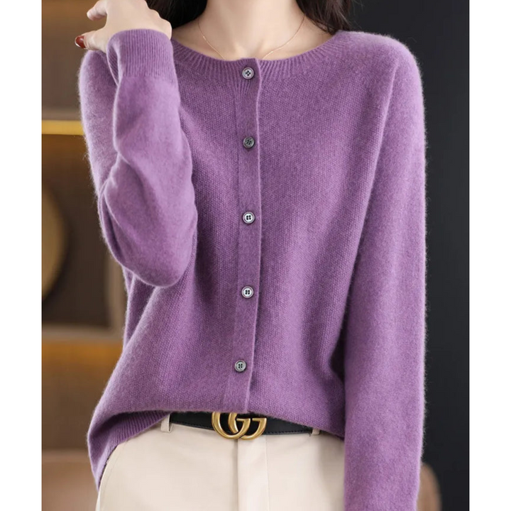 Cardigan en maille à col rond pour femmes en pure laine mérinos