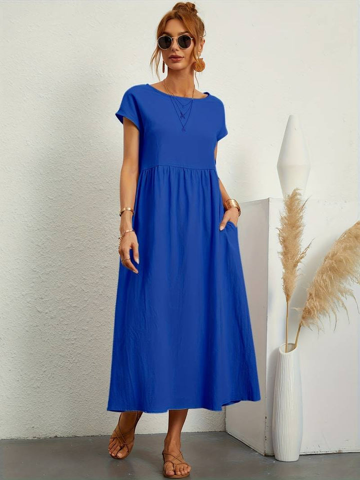 Luftiges Damen Sommerkleid – Casual Maxikleid mit Taschen & Rundhalsausschnitt