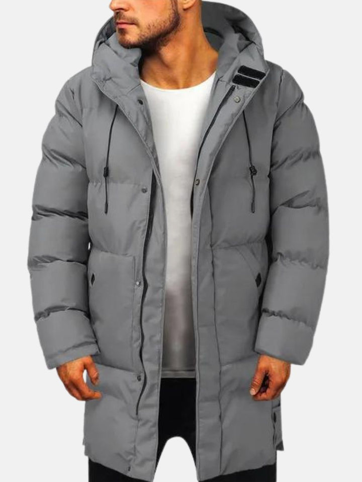Manteau d'hiver homme long – Veste en duvet chaude avec capuche noire