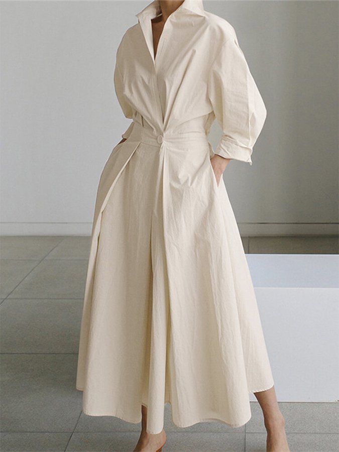 Oversized Hemdkleid für Damen – Minimalistisches Langkleid mit Kragen & weitem A-Linien Schnitt für Frühling & Sommer