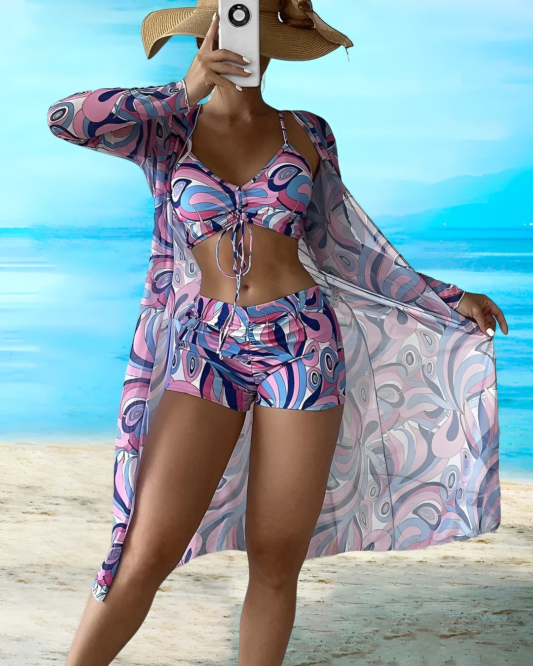 AVA - Set bikini a 3 pezzi con motivo floreale
