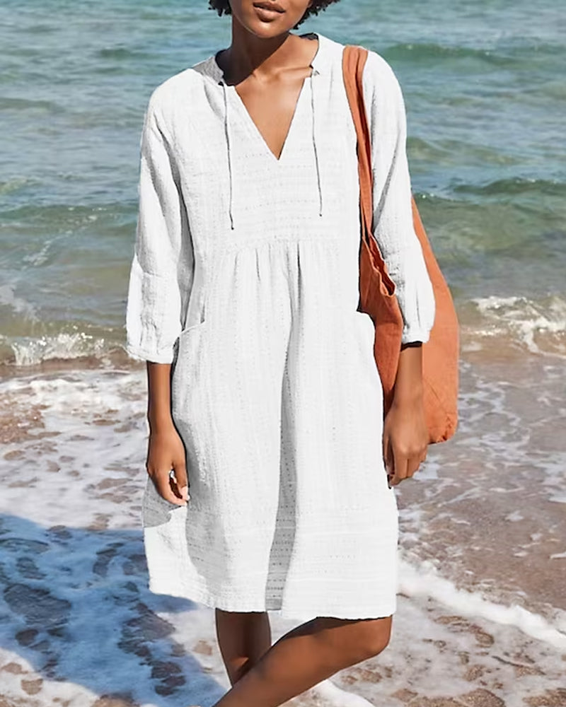 Einfarbiges Resort Kleid mit Tasche