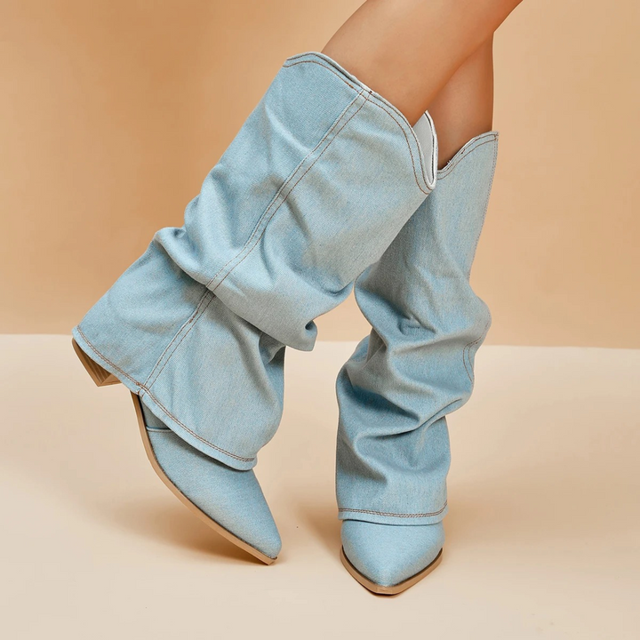 Franjes - bottes en denim plissées avec talon bloc