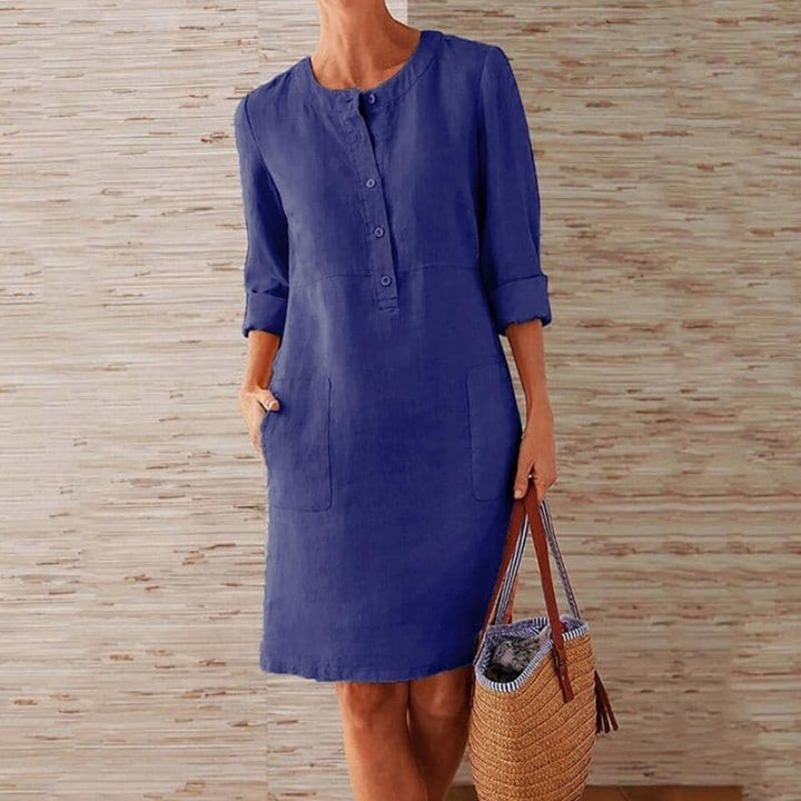 Robe en Lin Azur Envoûtante – Élégance Décontractée et Raffinée